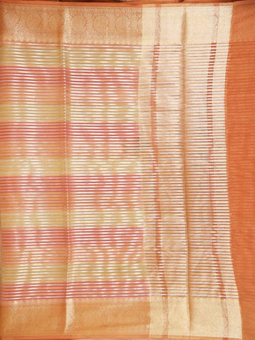 Orange Semi Banarasi Saree with Stripes Design on the Body with Zari Border - Diadem