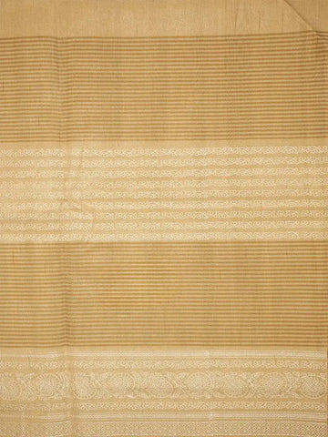 Beige Tussar Silk Saree with Designed Stripe Pattern on the Body and with Floral Border - Diadem