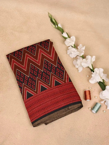 Brown Banarasi Saree with Chevron and Diamond Design on the Body with Matching Border - Diadem