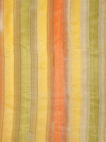 Light Yellow Semi Banarasi Saree with Stirpes Floral Design on the Body with Design Border - Diadem