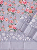 Light Blue Grey Chanderi Silk Saree with Floral Prints & Thread Border - Diadem