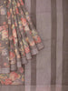 Brown Chanderi Cotton Saree with Floral Prints & Zari Border - Diadem
