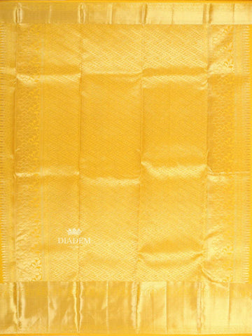 Yellow Pure Kanchipuram Bridal Silk Saree with Floral Motif on the body and Zari Border - Diadem
