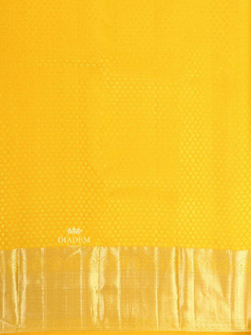 Yellow Pure Kanchipuram Bridal Silk Saree with Floral Motif on the body and Zari Border - Diadem