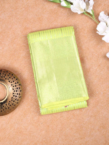 Green Pure Kanchipuram Bridal Silk Saree with Stripes Design on the Body with Zari Border - Diadem