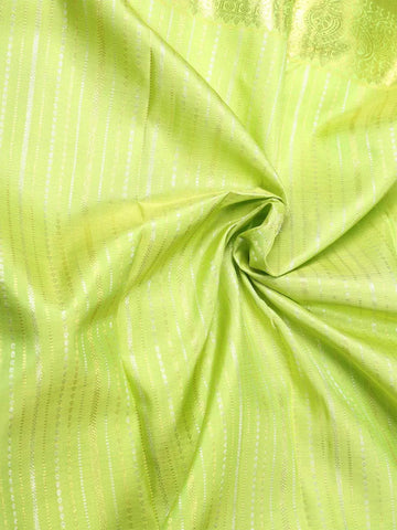 Green Pure Kanchipuram Bridal Silk Saree with Stripes Design on the Body with Zari Border - Diadem