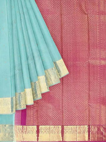 Aqua Green Pure Kanchipuram Silk Saree with Zari Butta & Zari Border - Diadem