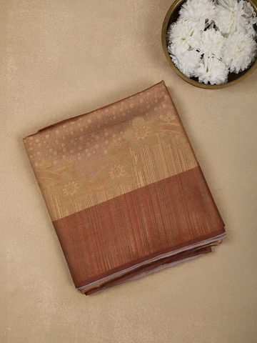 Pale Coral Semi Tussar Silk Floral Designed Saree - Diadem