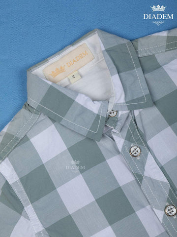 Grey And White Checked half Sleeve Cotton Shirt - Diadem