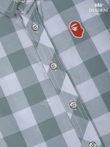 Grey And White Checked half Sleeve Cotton Shirt - Diadem