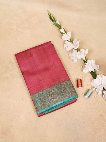 Maroon Banarasi Saree with Zari Butta on the Body with Contrast Border - Diadem