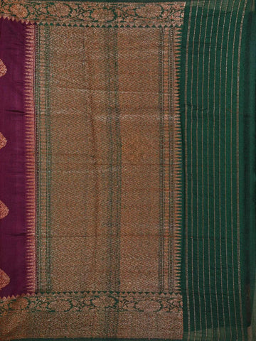Burgandy Banarasi Saree with Leaf Motif on the Body with Zari Border - Diadem