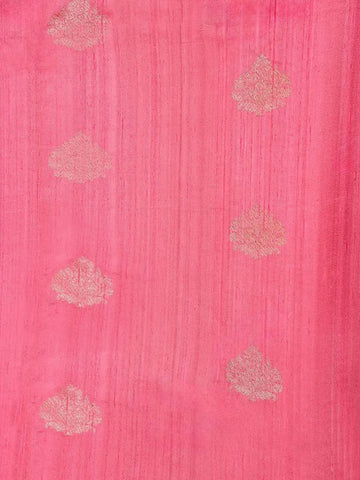 Pink Banarasi Saree with floral Motif on the Body with Contrast Zari Border - Diadem