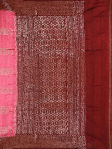Pink Banarasi Saree with floral Motif on the Body with Contrast Zari Border - Diadem