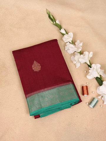 Maroon Banarasi Saree with Flower Motif On the Body with Contrast Zari Border - Diadem