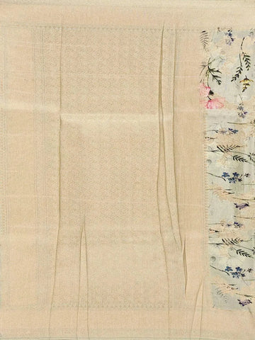 Light Green Banarasi Saree with Flower and Leaf Design with Zari Border - Diadem