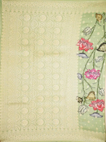 Green Banarasi Saree with Flower Design on the Body with Zari Border - Diadem