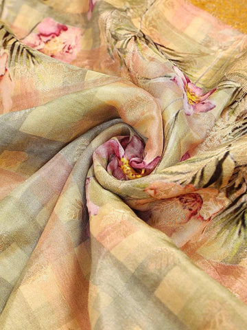 Light Green Banarasi Silk Saree with Floral Design on the Body with Zari Border - Diadem