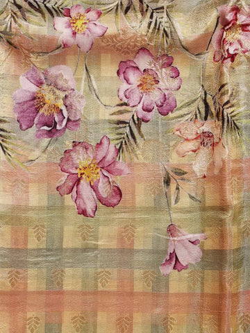 Light Green Banarasi Silk Saree with Floral Design on the Body with Zari Border - Diadem