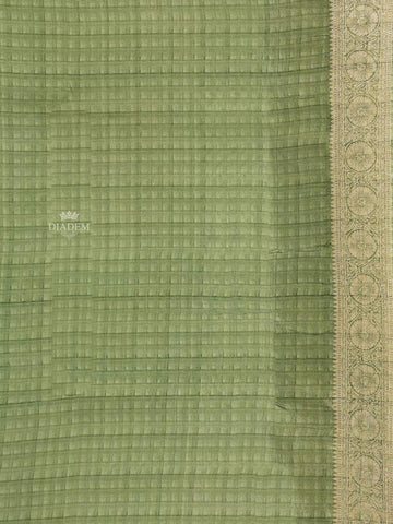 Light Green Banarasi Saree with Floral Design on the Body with Contrast Border - Diadem