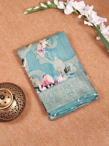 Aqua Blue Banarasi Saree with Floral Design on the Body with Designed Border - Diadem