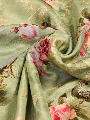 Light Green Banarasi Saree with Floral Design on the Body with Matching Border - Diadem