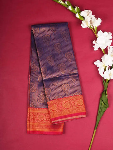 Blue Art Silk Saree with Leaf and Floral Motifs on the Body with Contrast Designed Border - Diadem