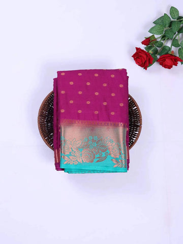 Purple Art Silk Saree with Floral Motif on the body and Contrast Zari Border - Diadem