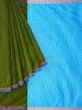 Green Semi Silk Saree with Checked design on the body and Contrast Zari Border - Diadem