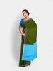 Green Semi Silk Saree with Checked design on the body and Contrast Zari Border - Diadem