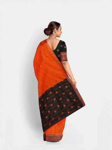 Orange Semi Silk Saree with Paisley Motif on the body and Contrast Zari Border - Diadem