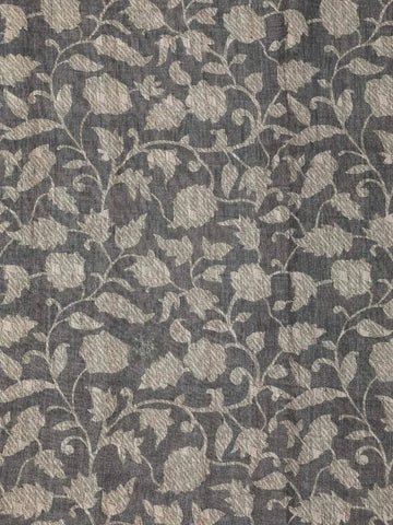 Black Chanderi Silk Saree with Vines and Leaf Design on the Body with Contrast Border - Diadem