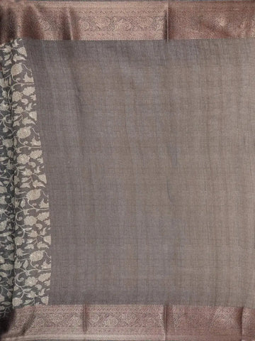 Black Chanderi Silk Saree with Vines and Leaf Design on the Body with Contrast Border - Diadem