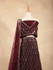 Burgundy Raw Silk Semi-Stitched Lehenga Embellished with Mirrorwork Paired with Net Dupatta - Diadem