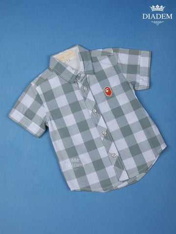 Grey And White Checked half Sleeve Cotton Shirt - Diadem