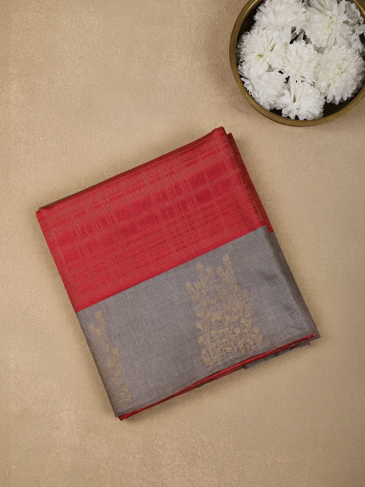 Grey Semi Tussar Silk Zari Butti Designed Saree - Diadem