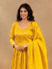 Yellow Floral Embroidery Silk Partywear Gown - Diadem
