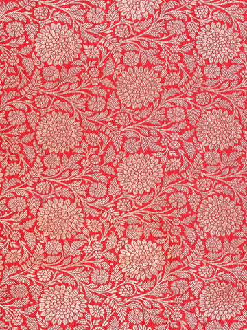 Red Banarasi Saree with Flower Motif on the Body with Zari Border - Diadem