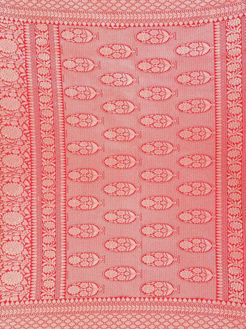 Red Banarasi Saree with Flower Motif on the Body with Zari Border - Diadem