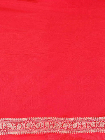 Red Banarasi Saree with Flower Motif on the Body with Zari Border - Diadem