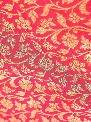 Pink Banarasi Saree with Floral Motifs & Zari Border - Diadem