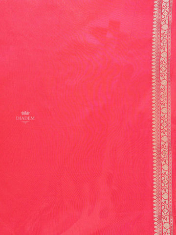 Pink Banarasi Saree with Floral Motifs & Zari Border - Diadem