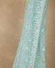 Sky Blue Sequin Embroidery Designed Net Saree - Diadem