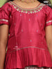 Red Pink Raw Silk Pattu Pavadai with Zari and Embroidery - Diadem