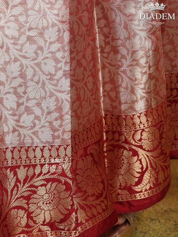 Red Pink Raw Silk Pattu Pavadai with Zari and Embroidery - Diadem