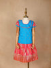 Pink and Blue Silk Pattu Pavadai Set Adorned with Zariwork - Diadem