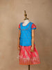 Pink and Blue Silk Pattu Pavadai Set Adorned with Zariwork - Diadem