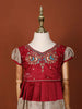 Peach and Maroon Silk Pattu Pavadai Adorned with Floral Embroidery and Zariwork - Diadem