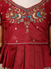 Peach and Maroon Silk Pattu Pavadai Adorned with Floral Embroidery and Zariwork - Diadem