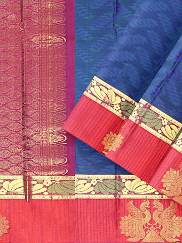 Royal Blue Pure Kanchipuram Bridal Silk Saree with Floral Motif on the body and Contrast Zari Border - Diadem